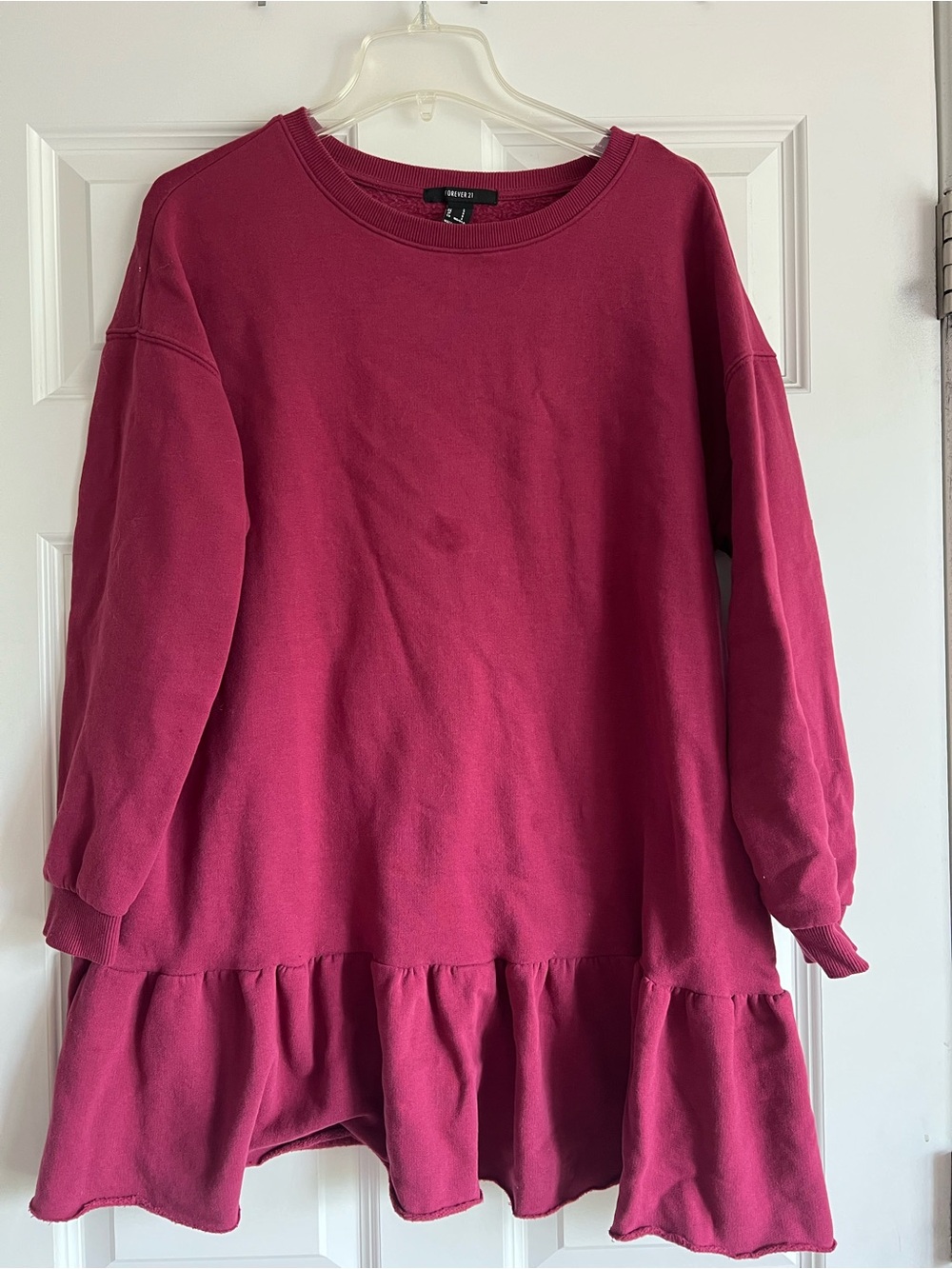 Forever 21 Raspberry Pink Long Sleeve Ruffle-Hem Dress